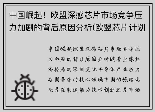中国崛起！欧盟深感芯片市场竞争压力加剧的背后原因分析(欧盟芯片计划)