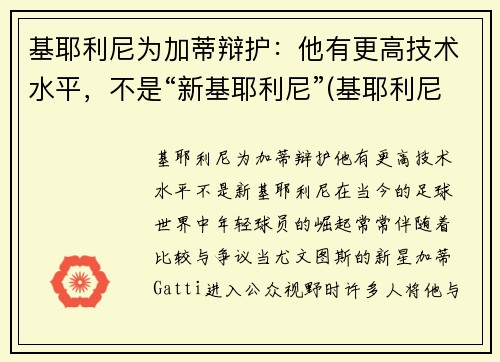 基耶利尼为加蒂辩护：他有更高技术水平，不是“新基耶利尼”(基耶利尼出道)