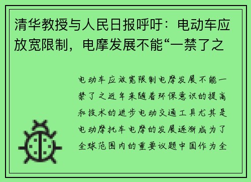 清华教授与人民日报呼吁：电动车应放宽限制，电摩发展不能“一禁了之”